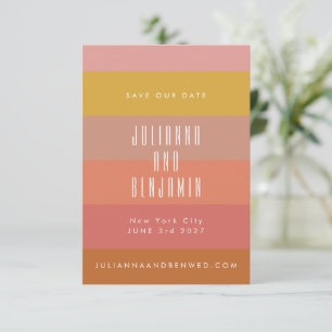 夏のオレンジ色の黄色ストライプいモダン幾何学的 セーブザデート