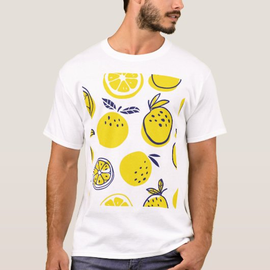 夏のオレンジ：スタイリッシュフルーツパターン。 Tシャツ (正面)