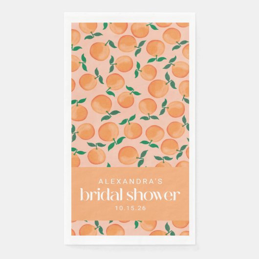夏のオレンジ 果物 ピンク ブライダルシャワー カスタム スタンダードカクテルナプキン (正面)