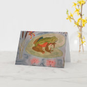 夏のカエルの池グリーティングカード カード (黄色い花)