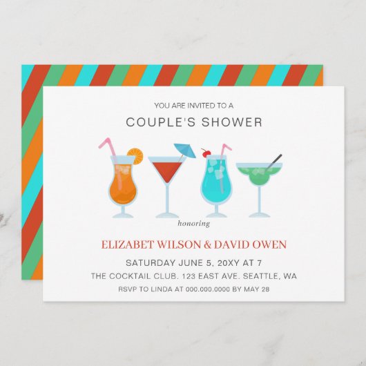夏のカクテルパーティーカップルのシャワー 招待状 (正面/裏面)
