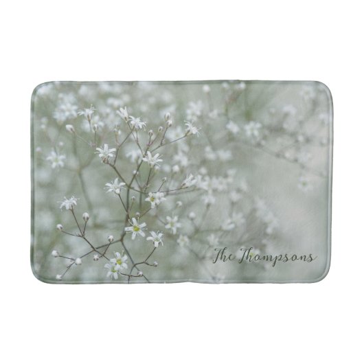 夏のカスミソウの花の写真 名前入り バスマット (正面)