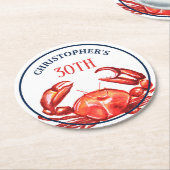 夏のカニの第30誕生日のビーチのパーティー ラウンドペーパーコースター (アングル)