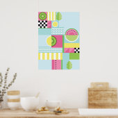 夏のカラフルなモザイク、スイカ キウイ フルーツ ポスター (キッチン)