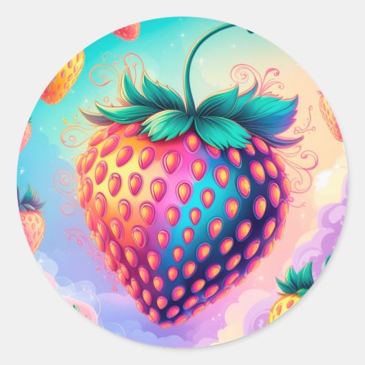 夏のカラフルイチゴ ラウンドシール (正面)