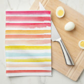 夏のカラフルストライプの水色 キッチンタオル (四つ折り)