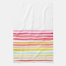 夏のカラフルストライプの水色 キッチンタオル