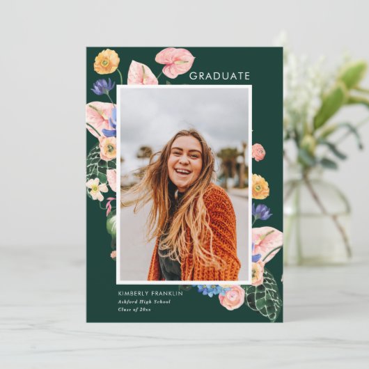 夏のカラフルフローラ卒業写真招待状 招待状 (スタンド正面)
