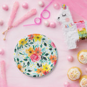 夏のカラフルフローラ水の色パターン ペーパープレート (パーティー)