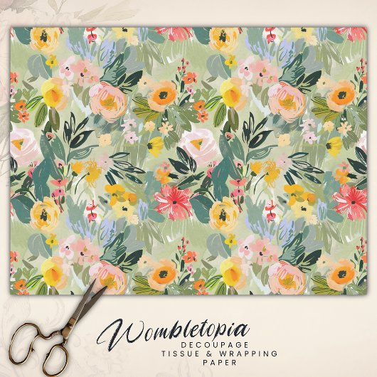 夏のカラフルフローラ水の色ピーチデコップページ 薄葉紙