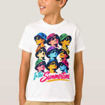 夏のカラフルポップアートキッズTシャツ