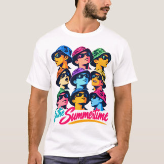 夏のカラフルポップアートメンズTシャツ Tシャツ