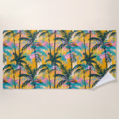 夏のカラフルヤシの木のパターン ビーチタオル (正面)