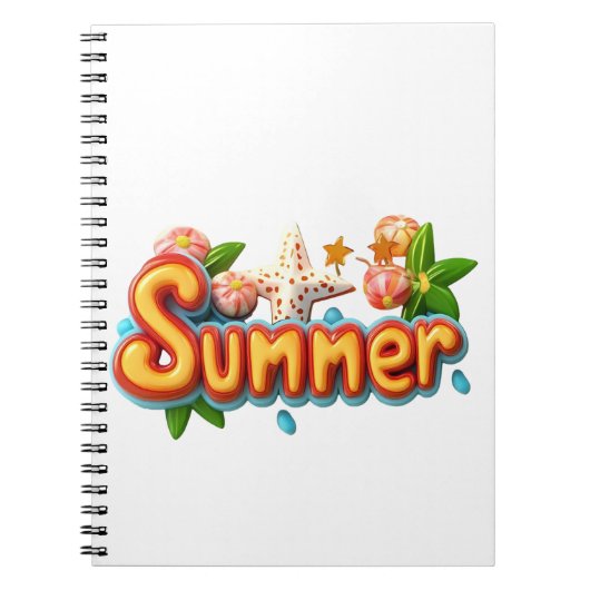 夏のカラフル文字とビーチ ノートブック (正面)