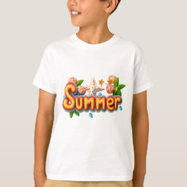夏のカラフル文字とビーチ Tシャツ