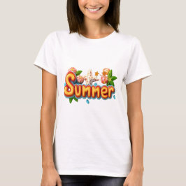 夏のカラフル文字とビーチ Tシャツ