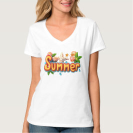 夏のカラフル文字とビーチ Tシャツ