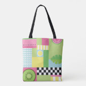 夏のカラフル果実ピンク色の緑のモザイク トートバッグ (裏面)