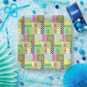 夏のカラフル果実ピンク色の緑のモザイク ペーパープレート (パーティー)