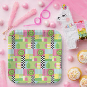 夏のカラフル果実ピンク色の緑のモザイク ペーパープレート (パーティー)