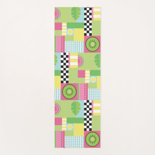 夏のカラフル果実ピンク色の緑のモザイク ヨガマット (正面)