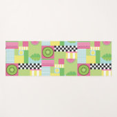 夏のカラフル果実ピンク色の緑のモザイク ヨガマット (正面(横))