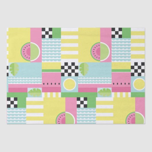 夏のカラフル果実モザイク模様 薄葉紙 (正面)