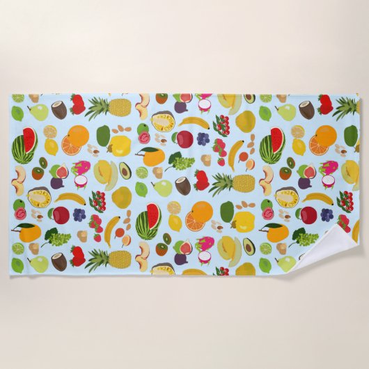 夏のカラフル果実模様 ビーチタオル (正面)