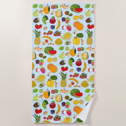 夏のカラフル果実模様 ビーチタオル (正面)