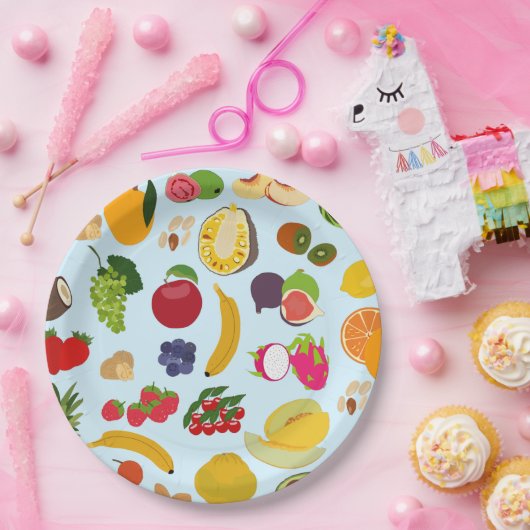 夏のカラフル果実模様 ペーパープレート (パーティー)