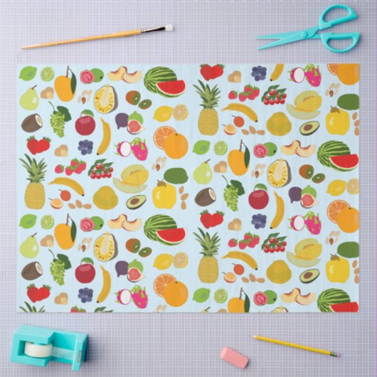 夏のカラフル果実模様 薄葉紙 (クラフト)
