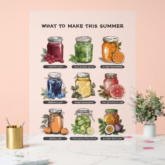 夏のカラフル水色のフルーツハーブアートフロステッド アクリルサイン (ウェディング)