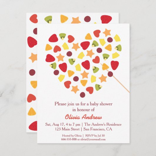 夏のカラフル熱帯果実の赤ちゃんシャワー 招待状 (正面/裏面)