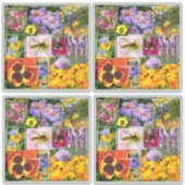 夏のカラフル花と虫のコラージュ シール (正面)