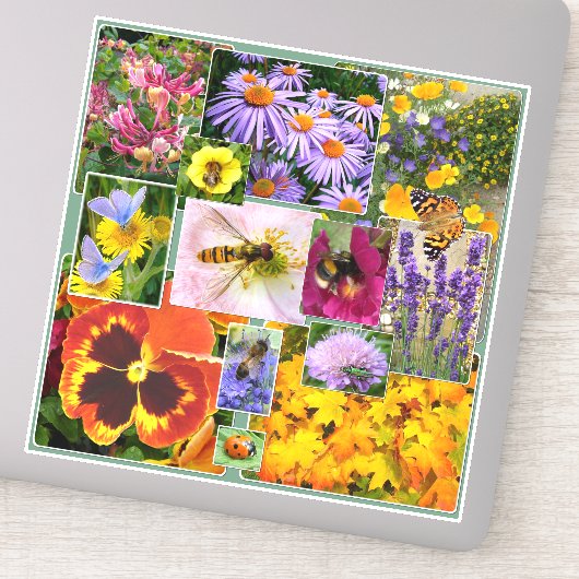 夏のカラフル花と虫のコラージュ シール (詳細)