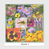 夏のカラフル花と虫のコラージュ シール (シート)