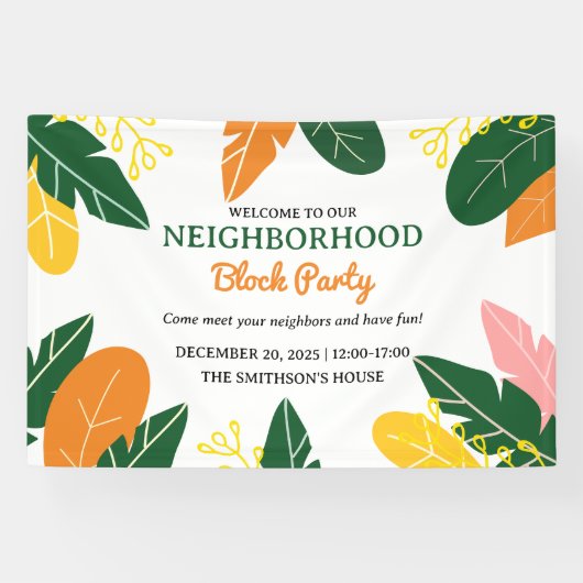 夏のカラフル近所のブロックパーティー 横断幕 (横)