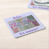 夏のガーデンベンチ スクエアペーパーコースター (アングル)