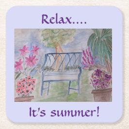 夏のガーデンベンチ スクエアペーパーコースター