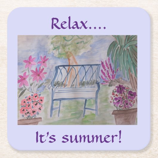 夏のガーデンベンチ スクエアペーパーコースター (正面)