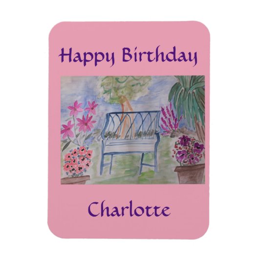 夏のガーデンベンチ マグネット (縦)