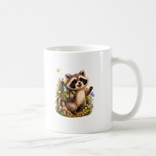 夏のキャンプのアライグママグカップ – かわいい森の探検家 コーヒーマグカップ (右)
