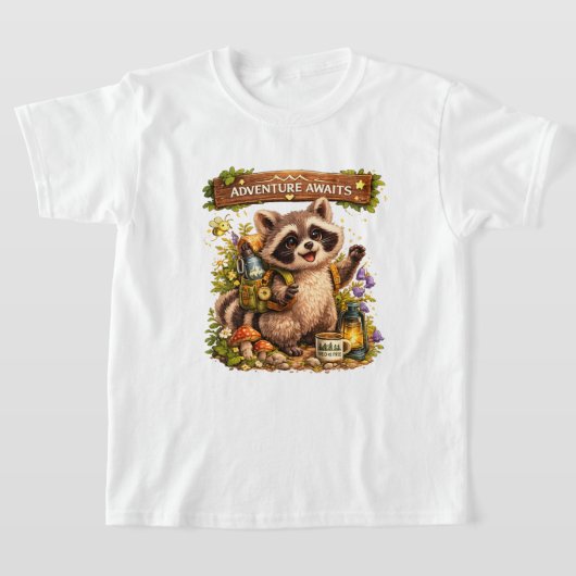 夏のキャンプ・アライグマ・アドベンチャー – かわいい森のE Tシャツ (レイダウン)
