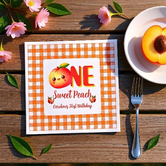 夏のキュートなピーチの誕生日  スタンダードカクテルナプキン
