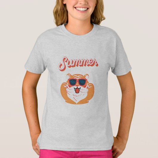 夏のキュートタイガー キッズTシャツ Tシャツ (正面)