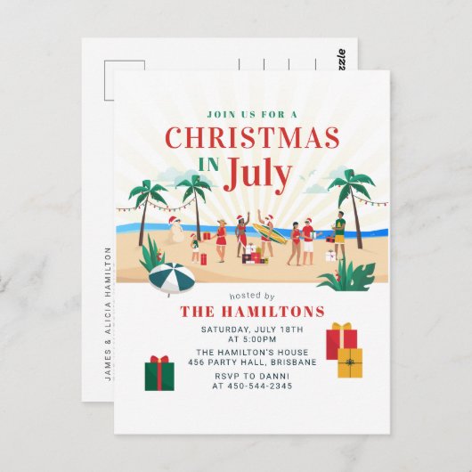 夏のクリスマスインセブンパーティの招待状 ポストカード (正面/裏面)