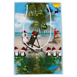 夏のクリスマスベビーのビーチリピートデザイン ミディアムペーパーバッグ