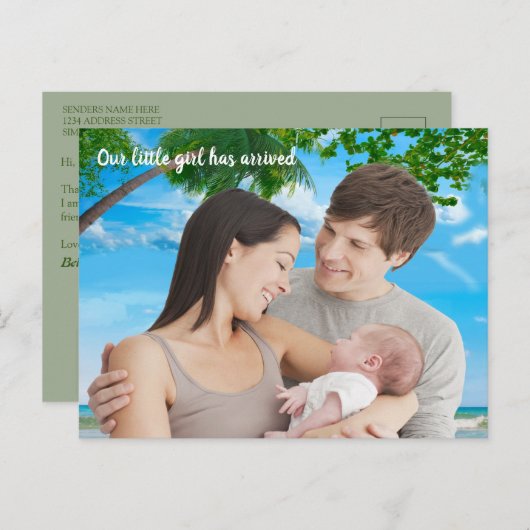 夏のクリスマスベビーガールありがとう写真 ポストカード (正面/裏面)