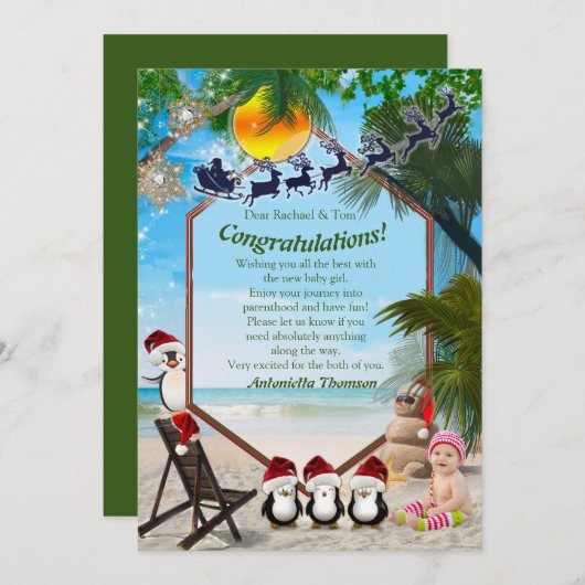 夏のクリスマスベビーシャワーおめでとうカード 招待状 (正面/裏面)