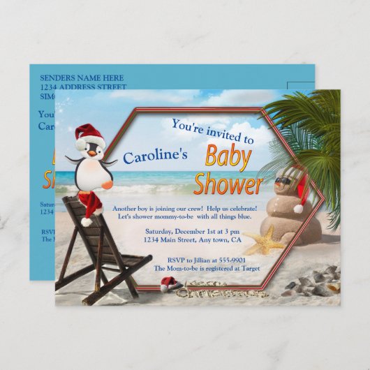 夏のクリスマスベビーシャワー インビテーションポストカード (正面/裏面)
